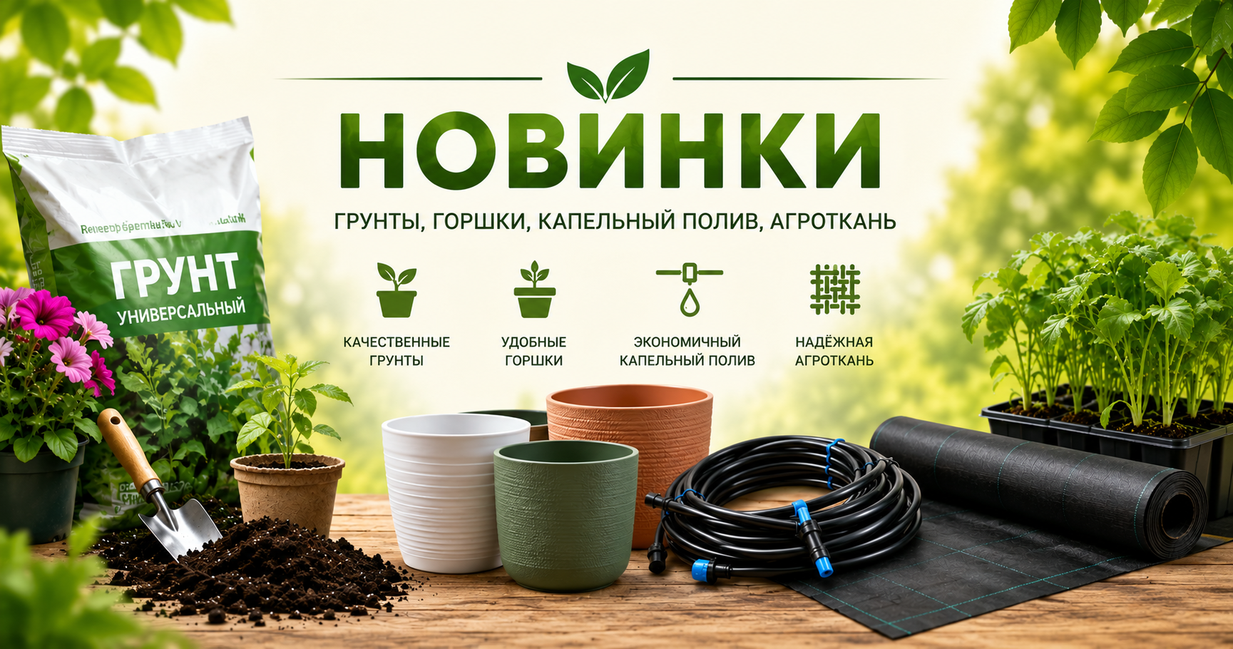 новинки грунты, горшки, капельный полив